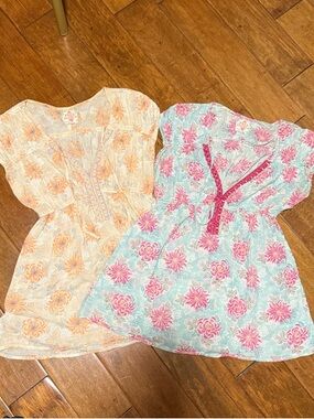 2 Free People Light Blue & Orange Tunics with Floral Print